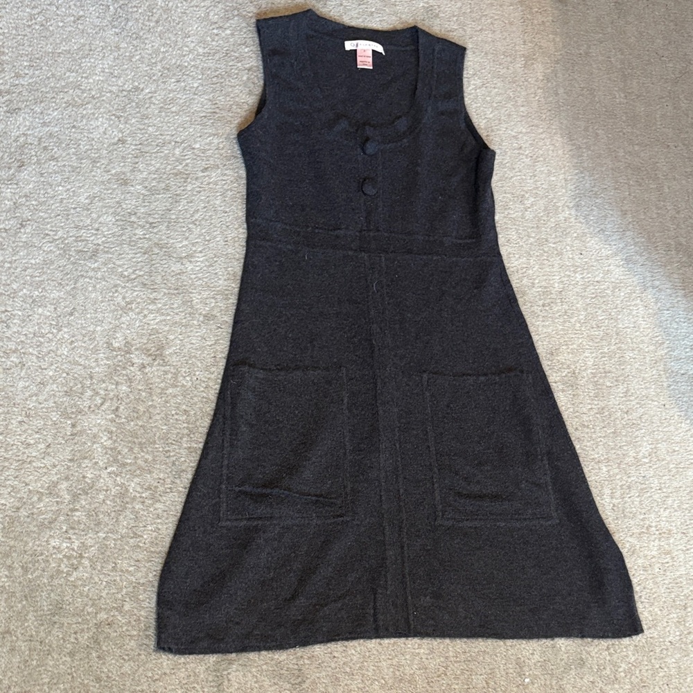 Qi 100% Cashmere dress charcoal grey two pockets Old Money S